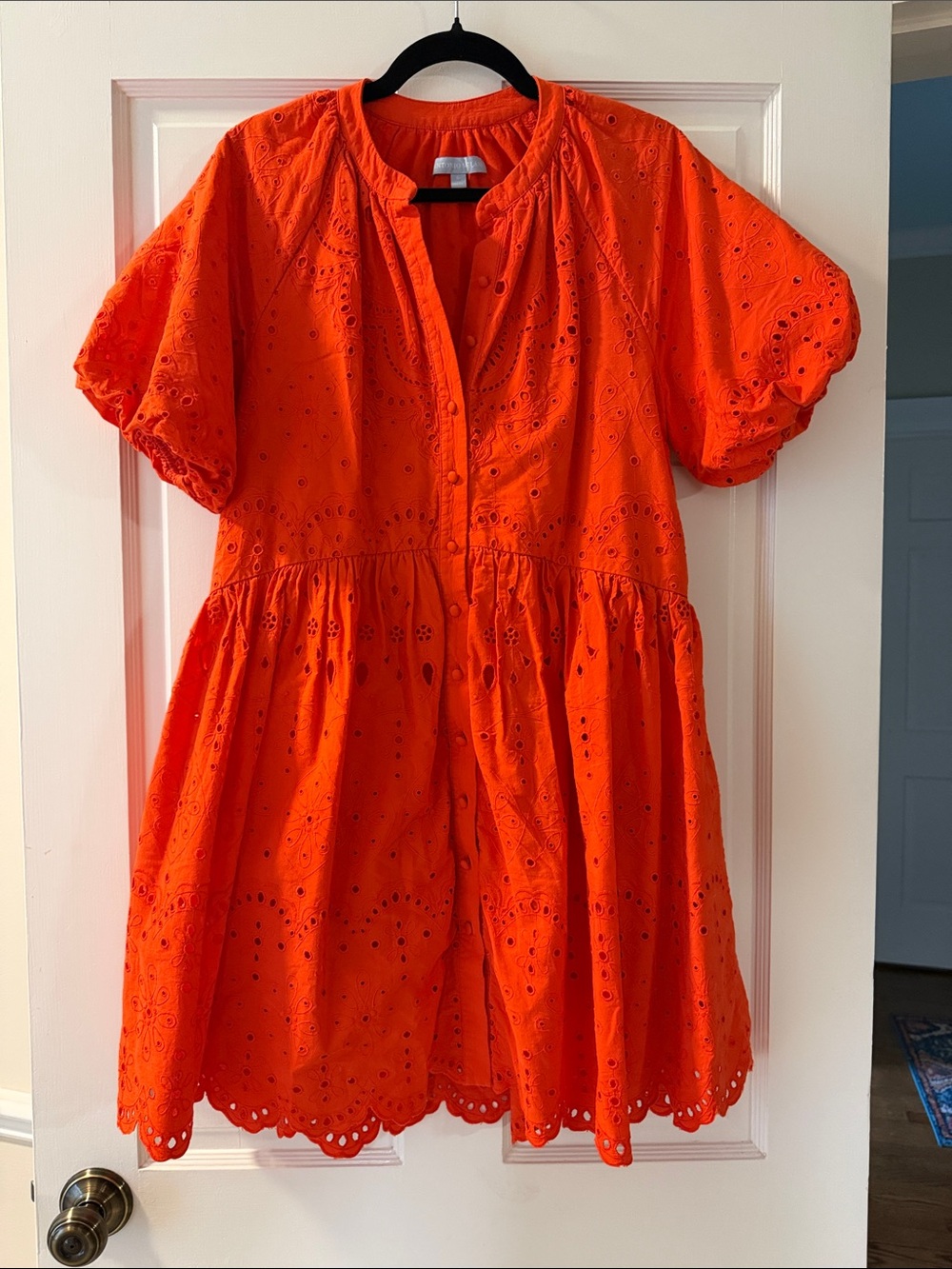 ANTONIO MELANI Bright Orange Eyelet Mini Dress